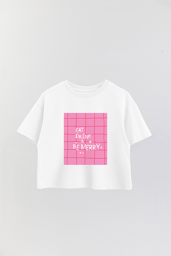 REMERA CROP EAT DRINK BE MERRY