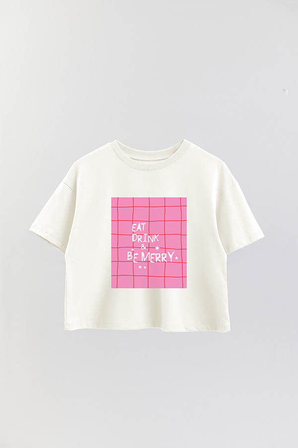 REMERA CROP EAT DRINK BE MERRY