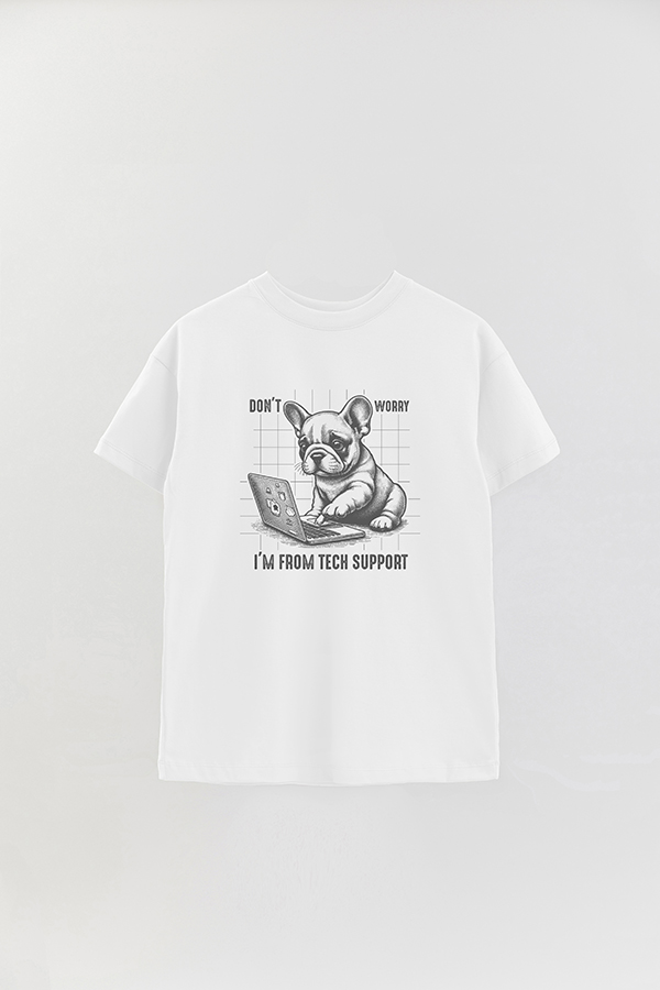 REMERA OVER ESTAMPADA DOG DON'T WORRY I'M FROM TECH SUPPORT