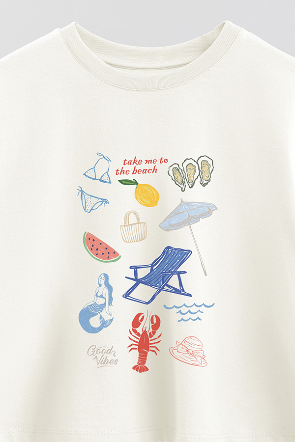 REMERA CROP ESTAMPADA TAKE ME TO THE BEACH