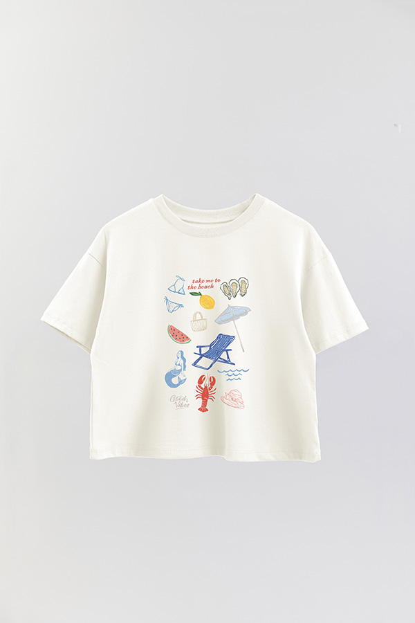 REMERA CROP ESTAMPADA TAKE ME TO THE BEACH