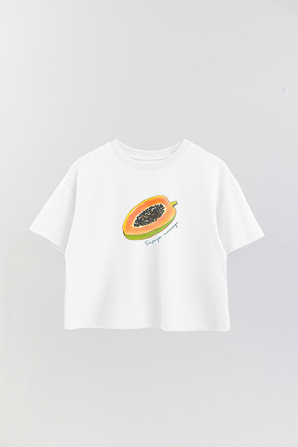 REMERA CROP ESTAMPADA COASTAL PAPAYA MORNINGS