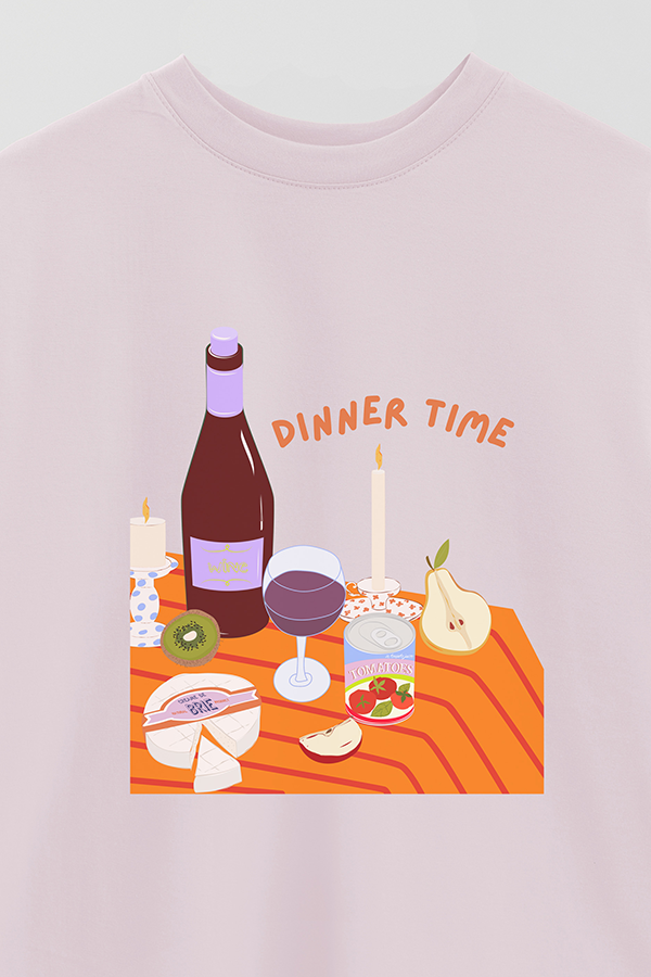 REMERA OVER ESTAMPADA DINNER TIME