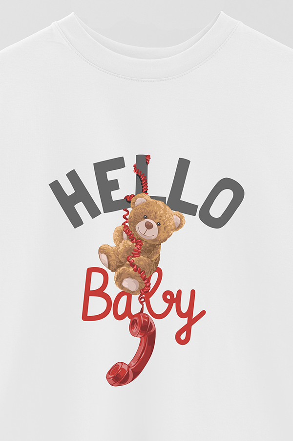 REMERA OVER ESTAMPADA UNISEX TEDDY HELLO BABY
