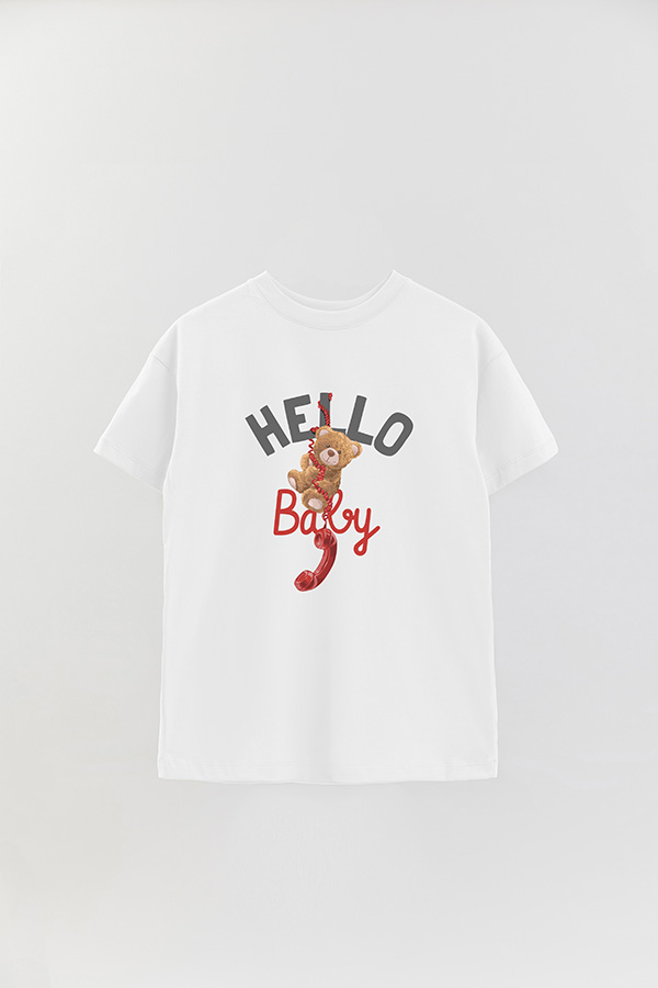 REMERA OVER ESTAMPADA UNISEX TEDDY HELLO BABY