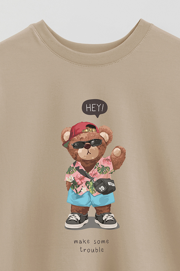 REMERA OVER ESTAMPADA UNISEX TEDDY MAKE SOME TROUBLE