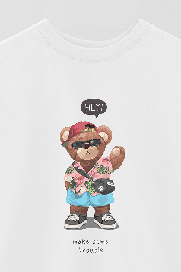 REMERA OVER ESTAMPADA UNISEX TEDDY MAKE SOME TROUBLE