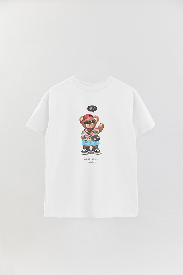 REMERA OVER ESTAMPADA UNISEX TEDDY MAKE SOME TROUBLE