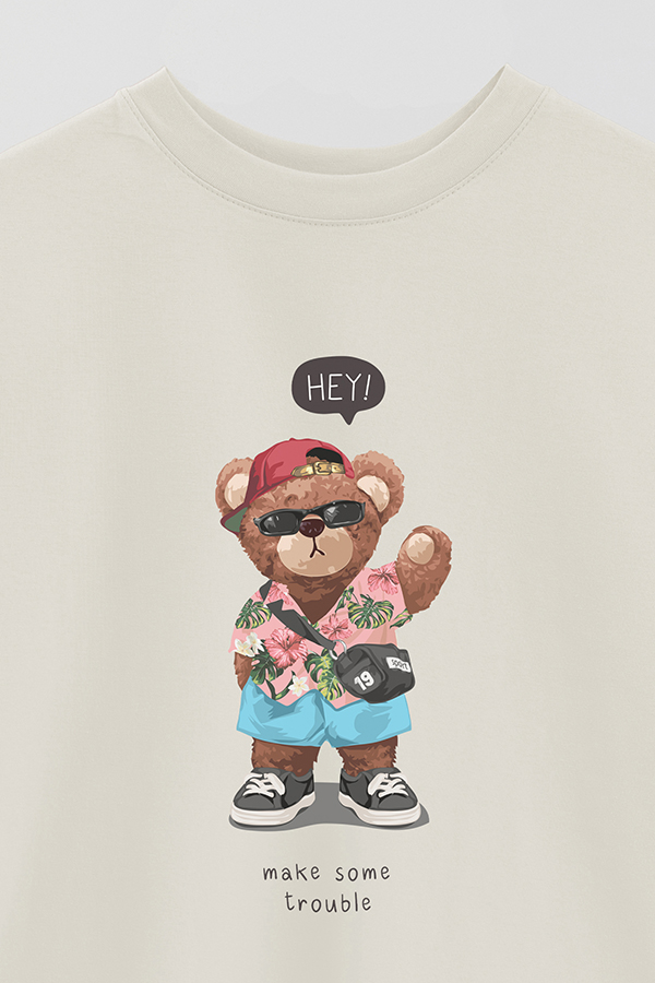 REMERA OVER ESTAMPADA UNISEX TEDDY MAKE SOME TROUBLE