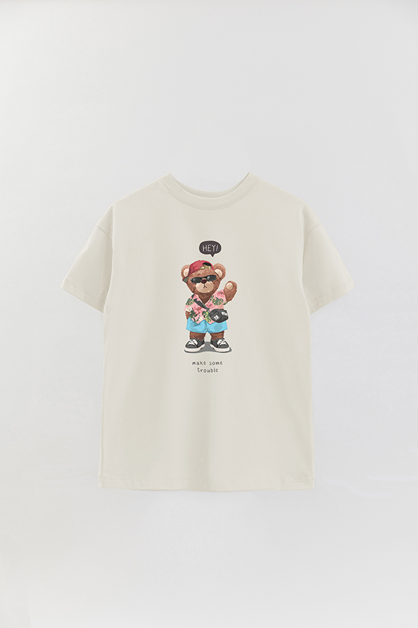 REMERA OVER ESTAMPADA UNISEX TEDDY MAKE SOME TROUBLE