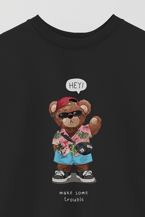 REMERA OVER ESTAMPADA UNISEX TEDDY MAKE SOME TROUBLE