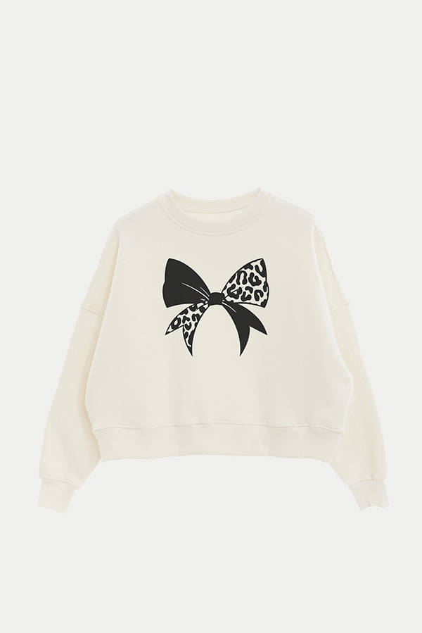 BUZO CROP ESTAMPADO ANIMAL PRINT RIBBON BOW