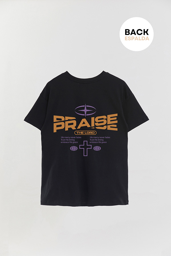 REMERA OVER ESTAMPADA UNISEX ESPALDA PRAISE THE LORD