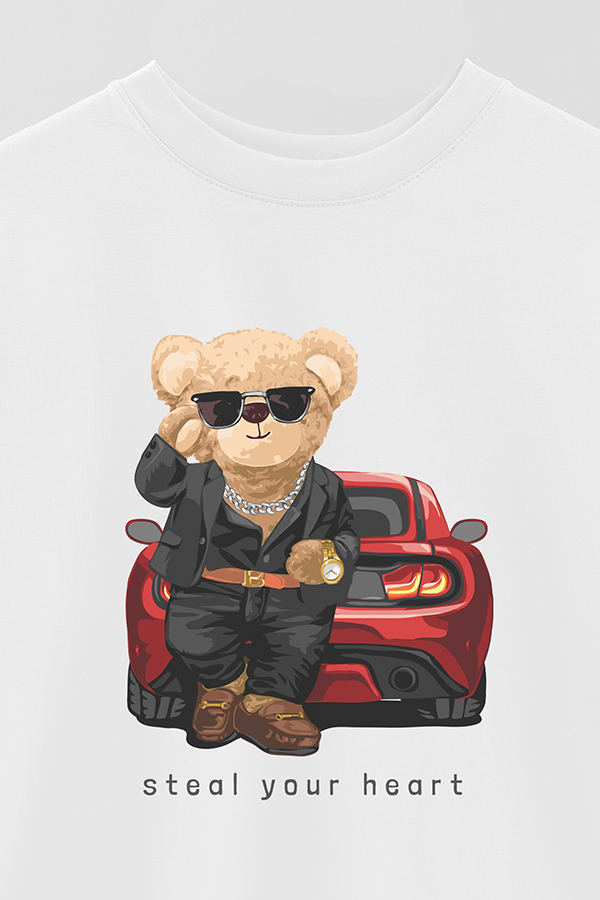 REMERA OVER ESTAMPADA UNISEX TEDDY STEAL YOUR HEART