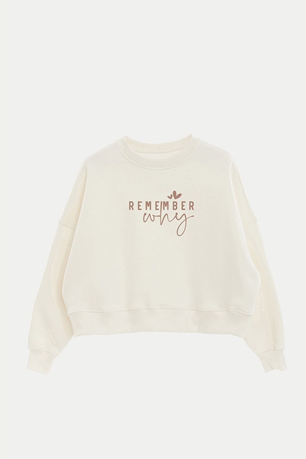 BUZO CROP FRISA ESTAMPADO MINIMAL LOVE REMEMBER WHY