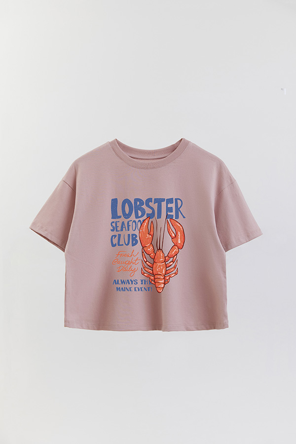 REMERA CROP ESTAMPADA SF LOBSTER SEAFOOD