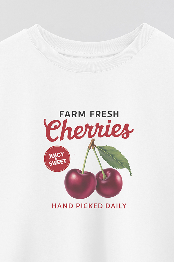 REMERA CROP ESTAMPADA HARVEST FARM FRESH CHERRIES