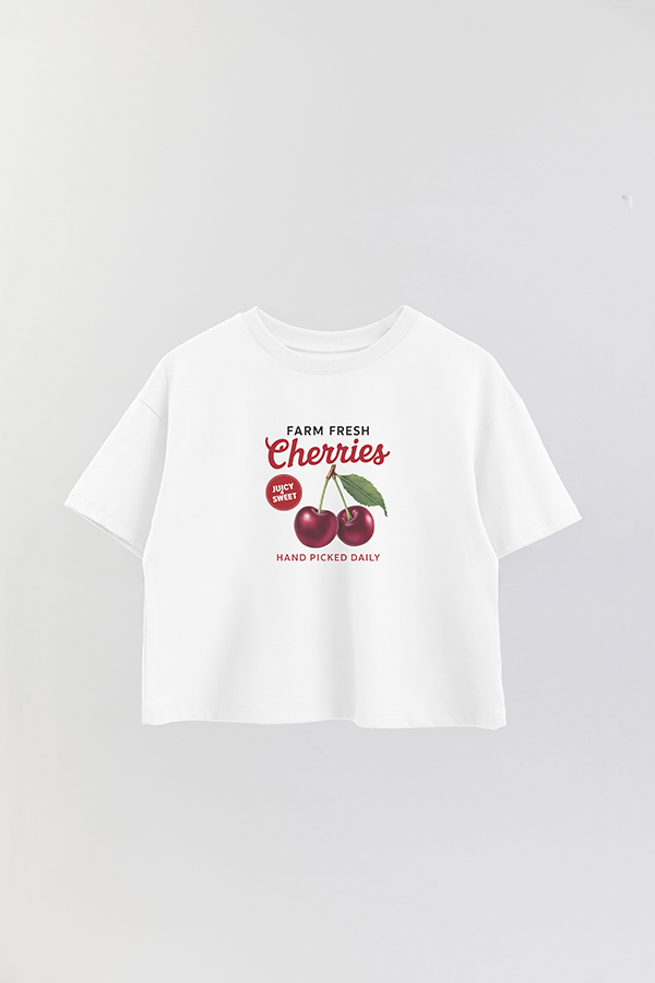 REMERA CROP ESTAMPADA HARVEST FARM FRESH CHERRIES