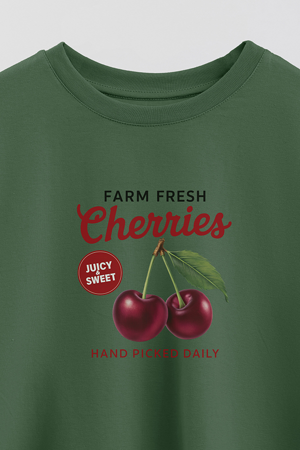 REMERA CROP ESTAMPADA HARVEST FARM FRESH CHERRIES