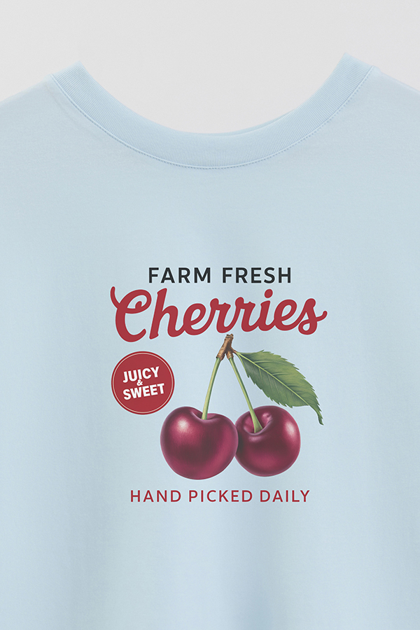 REMERA CROP ESTAMPADA HARVEST FARM FRESH CHERRIES