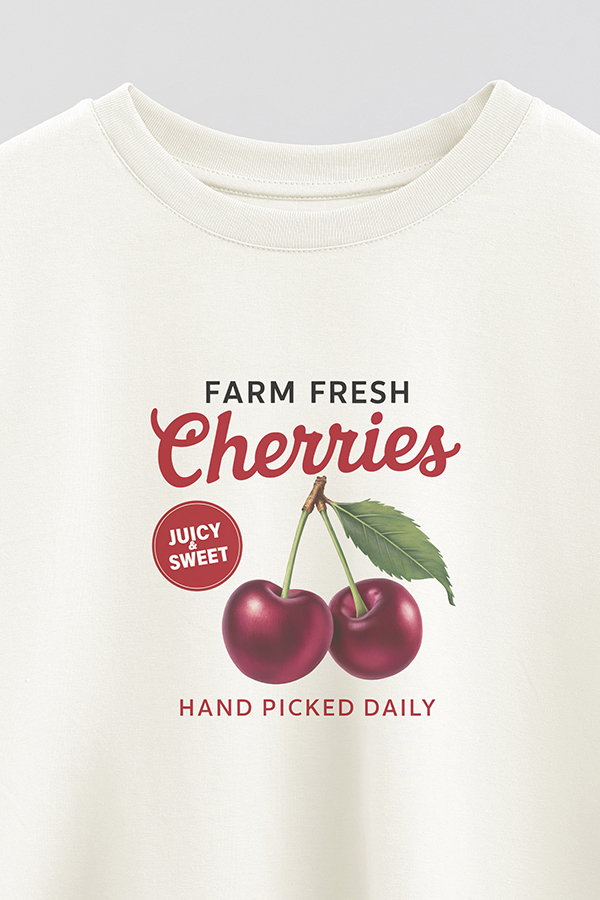 REMERA CROP ESTAMPADA HARVEST FARM FRESH CHERRIES