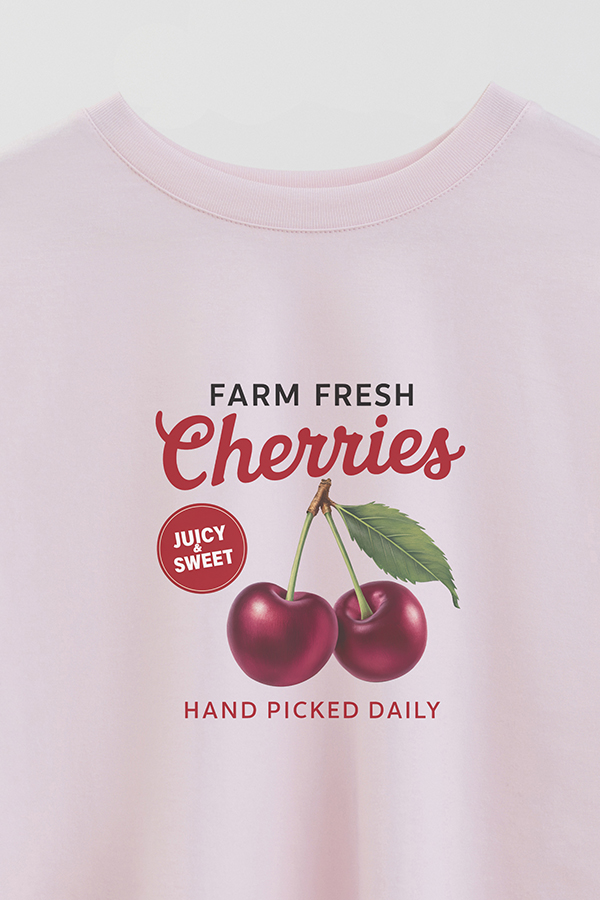 REMERA CROP ESTAMPADA HARVEST FARM FRESH CHERRIES