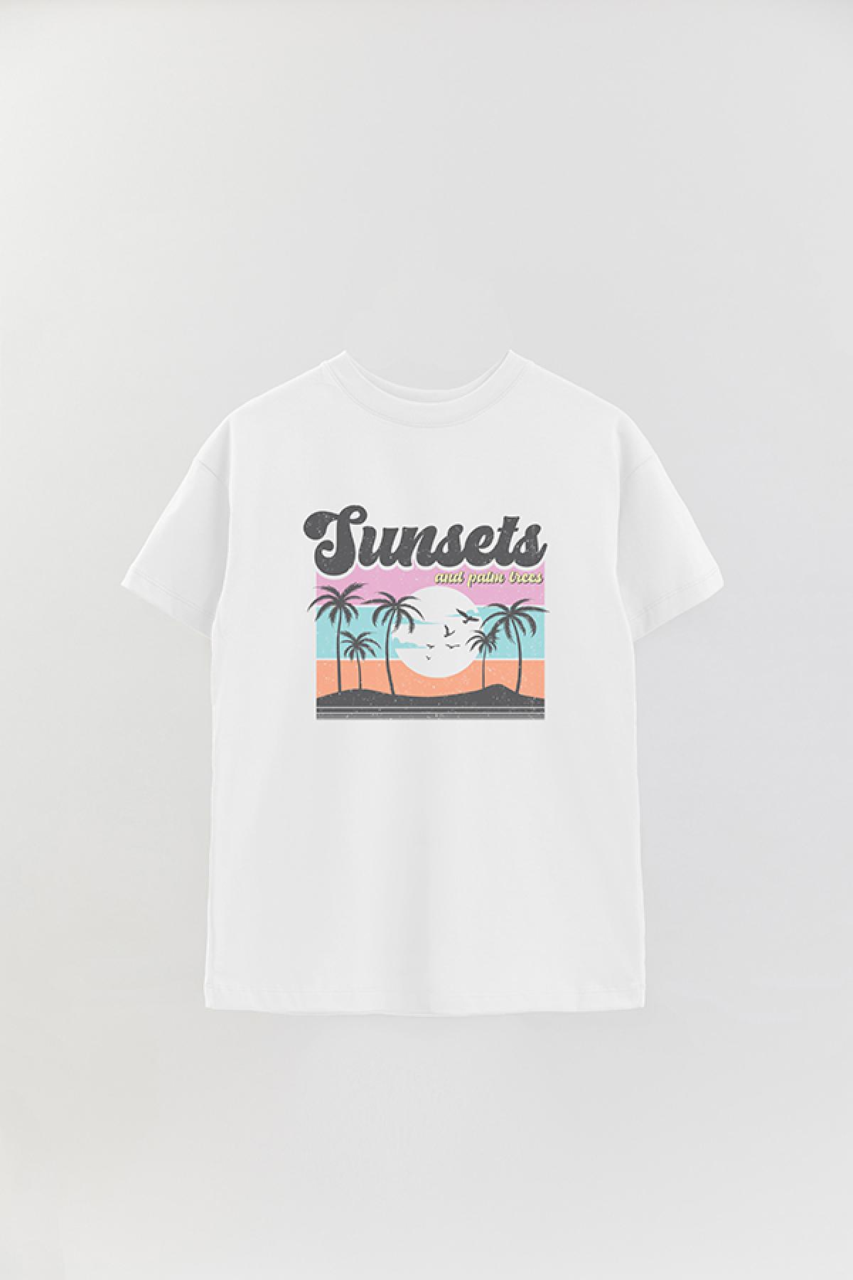 REMERA OVER ESTAMPADA SM2 SUNSET AND PALM TREES