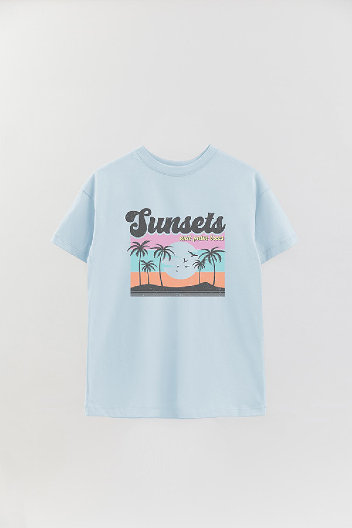 REMERA OVER ESTAMPADA SM2 SUNSET AND PALM TREES