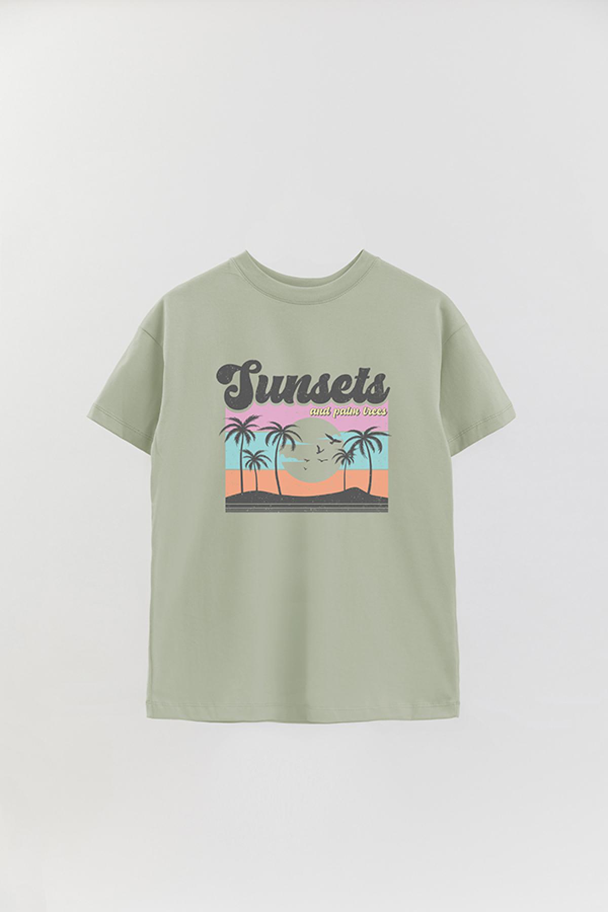 REMERA OVER ESTAMPADA SM2 SUNSET AND PALM TREES