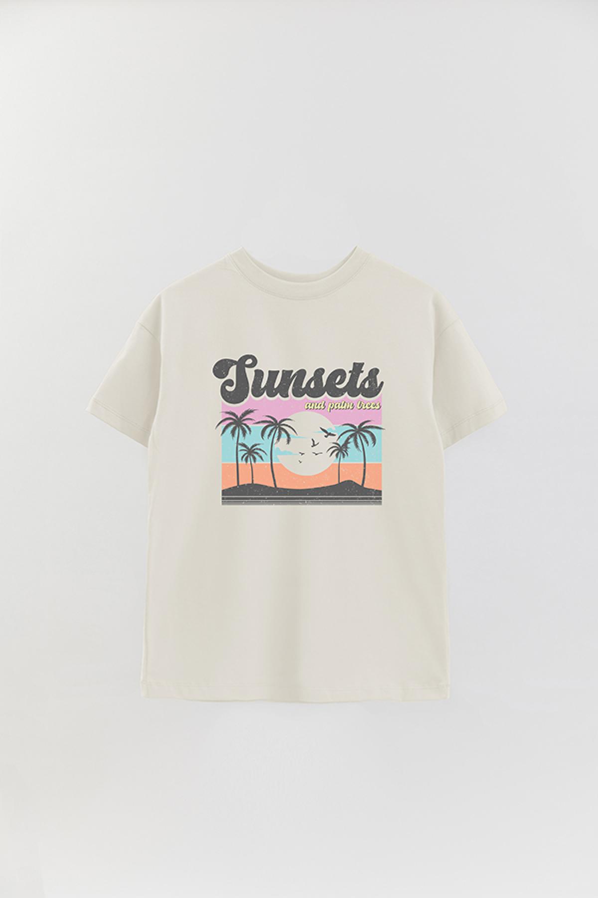 REMERA OVER ESTAMPADA SM2 SUNSET AND PALM TREES