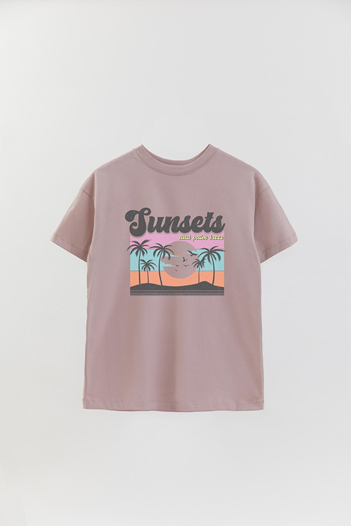 REMERA OVER ESTAMPADA SM2 SUNSET AND PALM TREES
