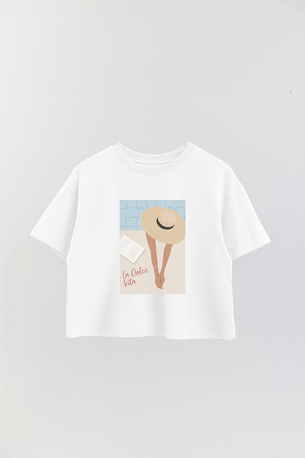 REMERA CROP ESTAMPADA ITALY LA DOLCE VITA POOL