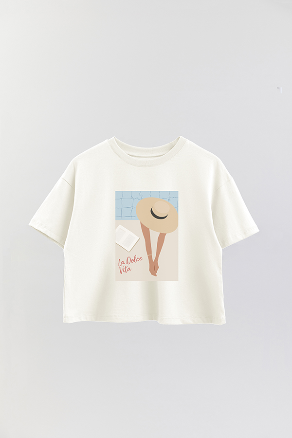 REMERA CROP ESTAMPADA ITALY LA DOLCE VITA POOL
