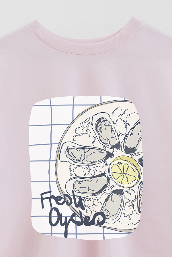 REMERA CROP ESTAMPADA BEACH FRESH OYSTER
