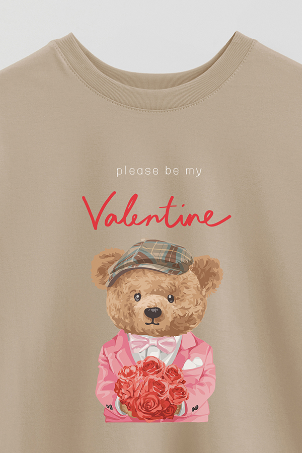 REMERA OVER ESTAMPADA UNISEX TEDDY PLEASE BE MY VALENTINE
