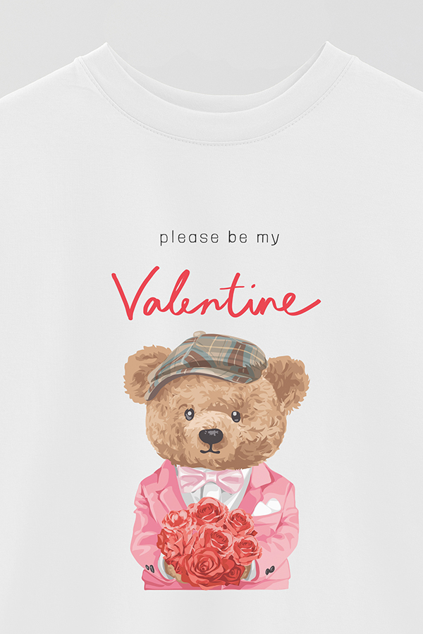 REMERA OVER ESTAMPADA UNISEX TEDDY PLEASE BE MY VALENTINE