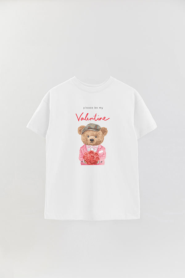 REMERA OVER ESTAMPADA UNISEX TEDDY PLEASE BE MY VALENTINE