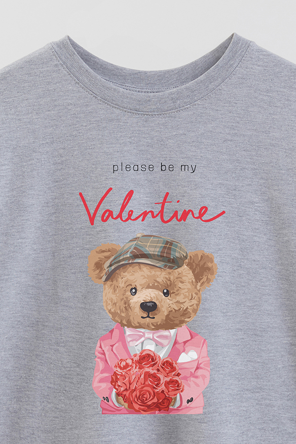 REMERA OVER ESTAMPADA UNISEX TEDDY PLEASE BE MY VALENTINE