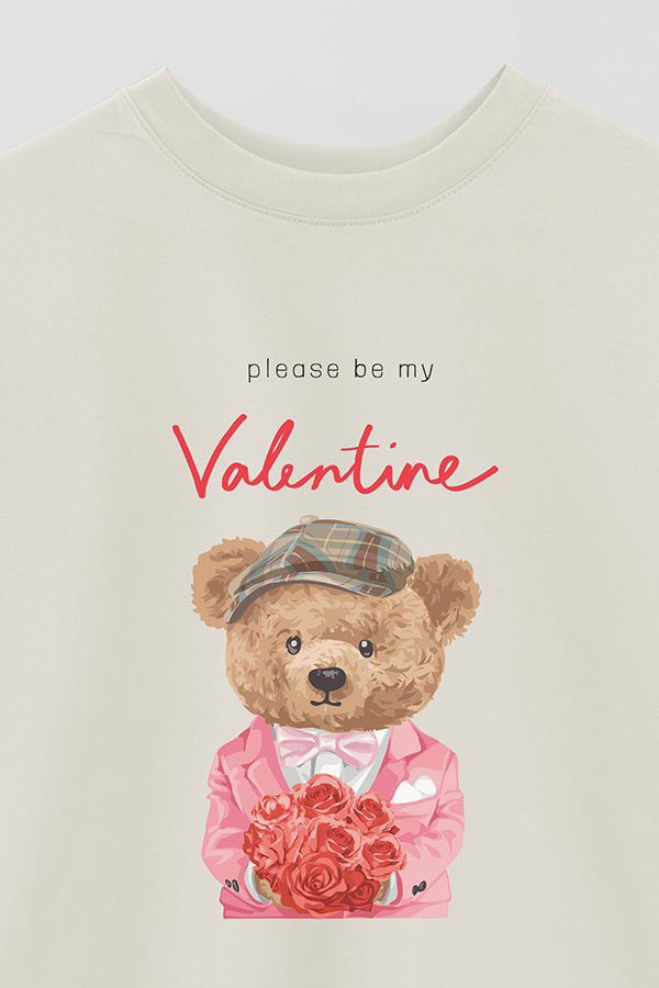 REMERA OVER ESTAMPADA UNISEX TEDDY PLEASE BE MY VALENTINE
