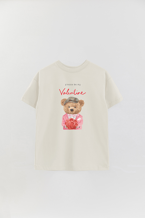REMERA OVER ESTAMPADA UNISEX TEDDY PLEASE BE MY VALENTINE