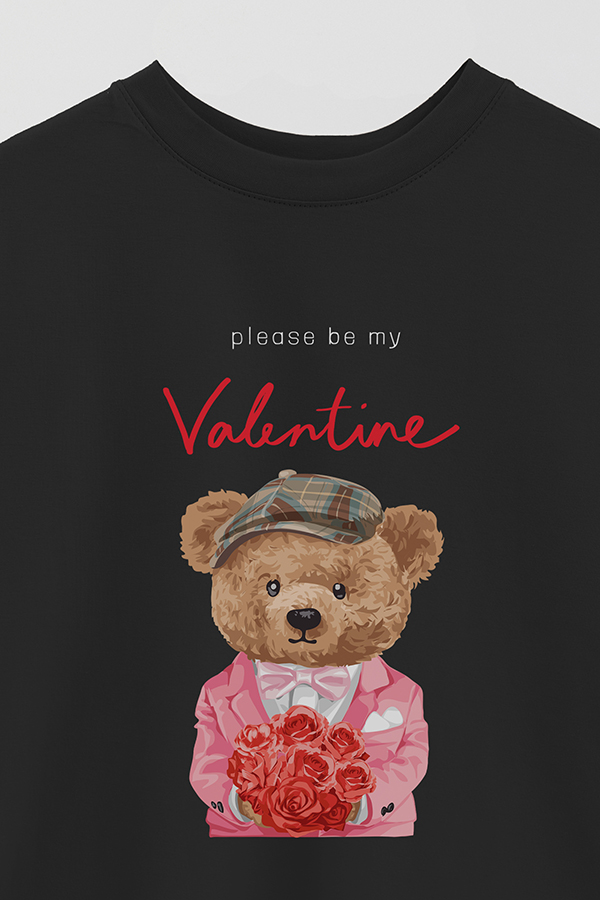 REMERA OVER ESTAMPADA UNISEX TEDDY PLEASE BE MY VALENTINE
