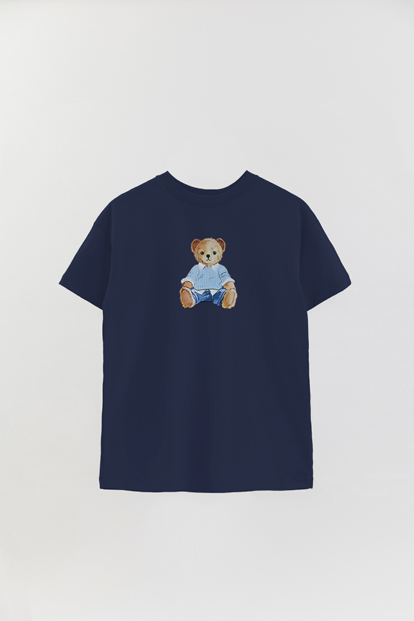 REMERA OVER ESTAMPADA UNISEX BEAR SITTING BLUE