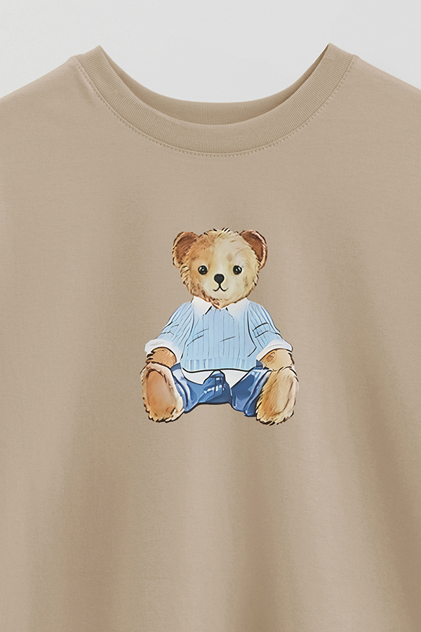 REMERA OVER ESTAMPADA UNISEX BEAR SITTING BLUE