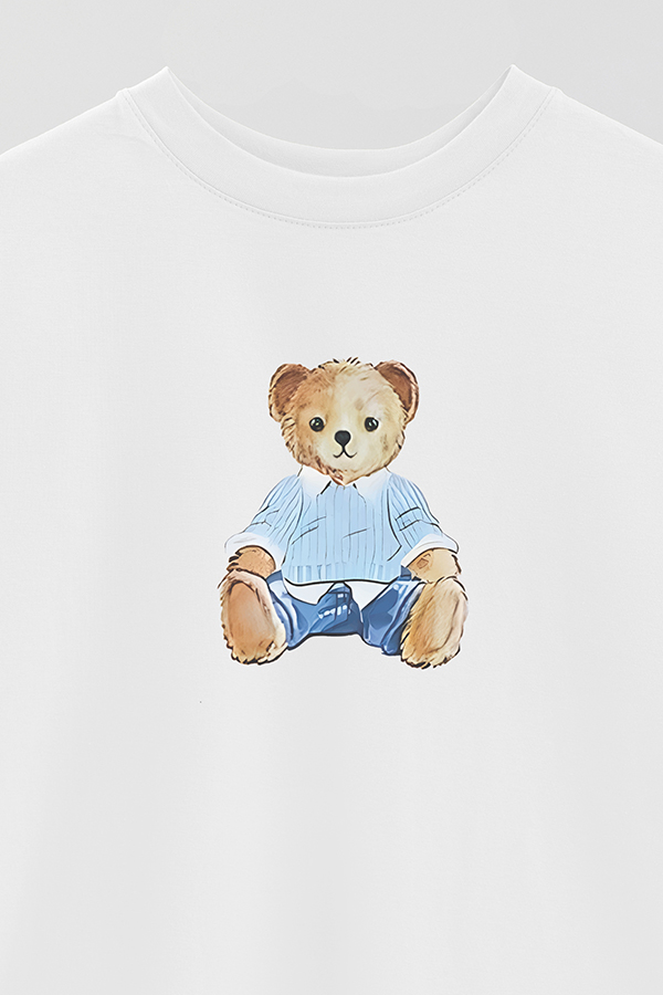 REMERA OVER ESTAMPADA UNISEX BEAR SITTING BLUE