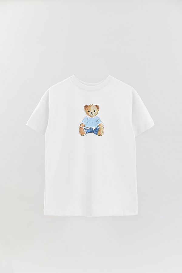 REMERA OVER ESTAMPADA UNISEX BEAR SITTING BLUE