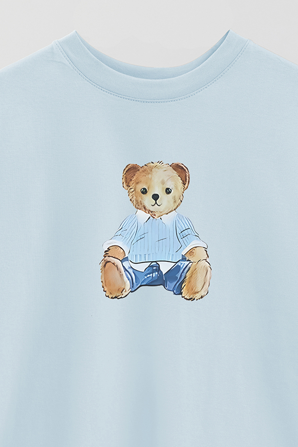 REMERA OVER ESTAMPADA UNISEX BEAR SITTING BLUE
