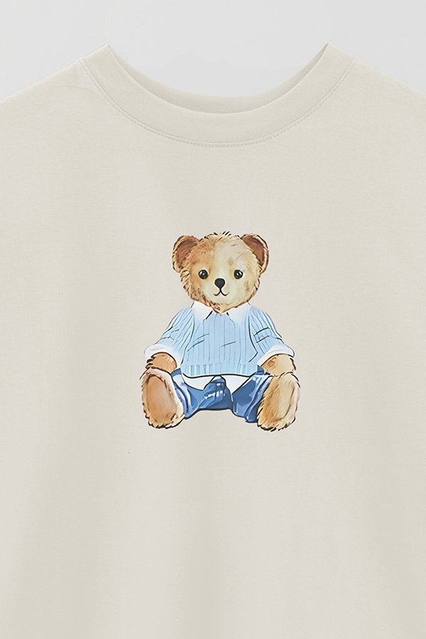 REMERA OVER ESTAMPADA UNISEX BEAR SITTING BLUE
