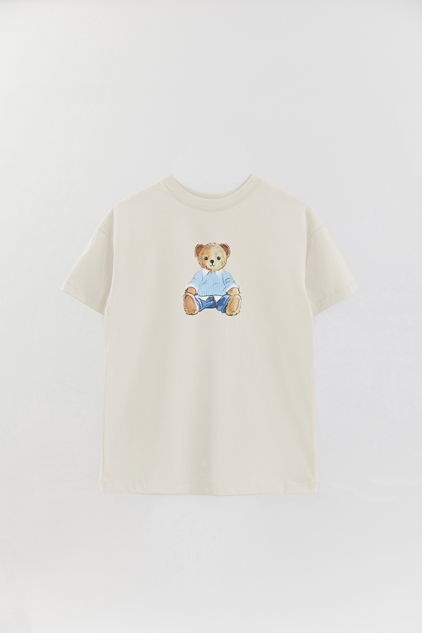 REMERA OVER ESTAMPADA UNISEX BEAR SITTING BLUE