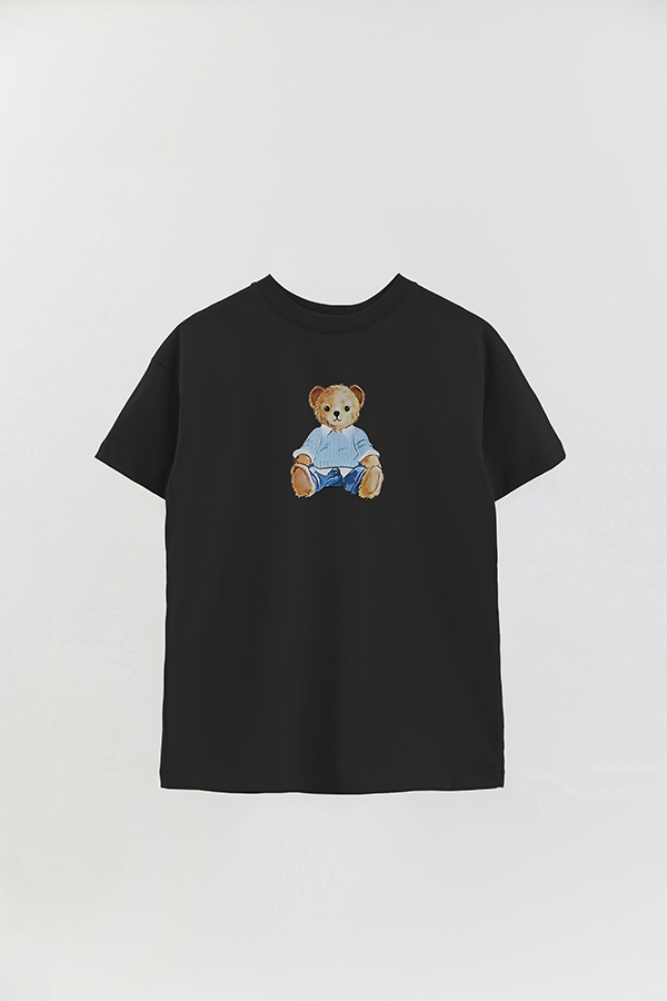 REMERA OVER ESTAMPADA UNISEX BEAR SITTING BLUE