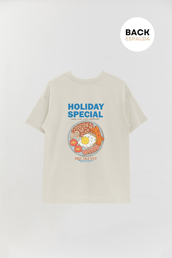 REMERA OVER FB ESTAMPADA HOLIDAY SPECIAL BREAKFAST
